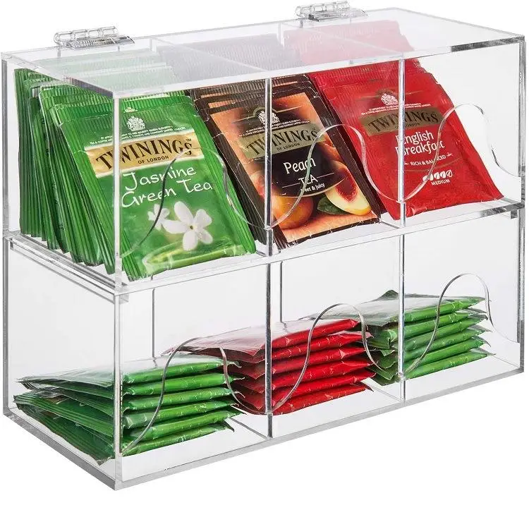 Transparent acrylic double layer tea bag storage box