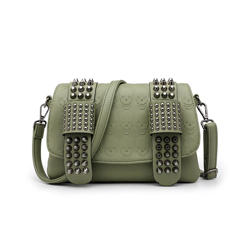 Customized High Quality Factory Designer Women Punk Skull Shoulder Top-Handle Bag Rivet Purse Handbag Chain Satchel Tote