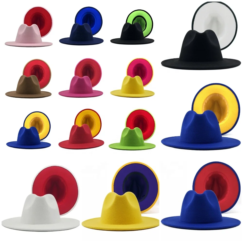 
New Amazon Fashion Double-sided Flat brim Jazz Hat Unisex Polyester Fedora Hat 
