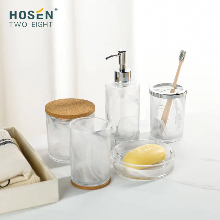 Modern Hot-selling Minimalist Home Hotel Bathroom Brass Crystal Glass Soap Lotion Dispenser Set Bathroom Accessories Set