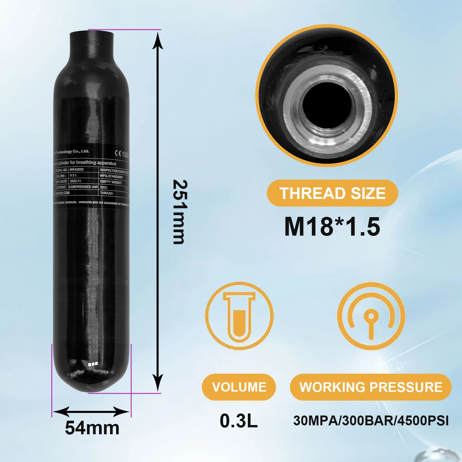 GP Competitive Price Practicability Home Use High Pressure 0.3L 3000psi 300bar Small Paintball Breathing Carbon Fiber Air Tank