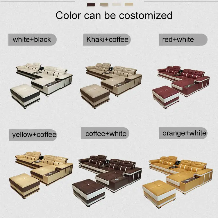 2022 cheap living room furniture sofas sectionals L shape leather sofa set with customize material function table