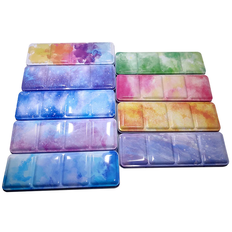 Watercolor Box Tinplate Watercolor Box Colorful Anti-Skid Full Pan 24 Colors Painting Solid Pigment Case Tin Box