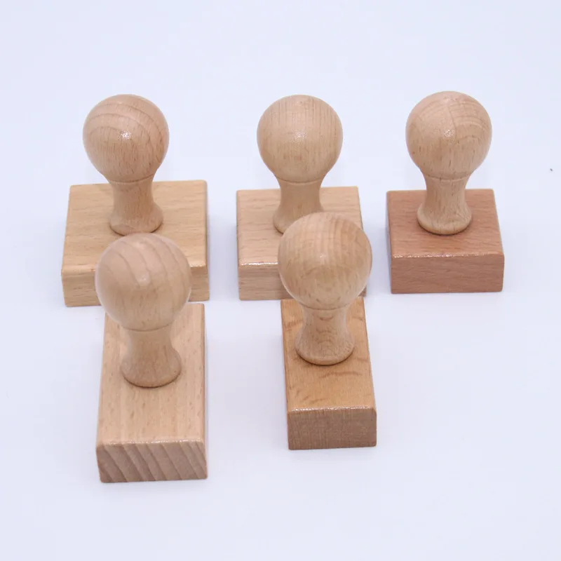 Natural Wooden Office Supplies Customizable Pattern Text Creative Wooden Seal Blank  Round Handle Wooden Rubber Stamp