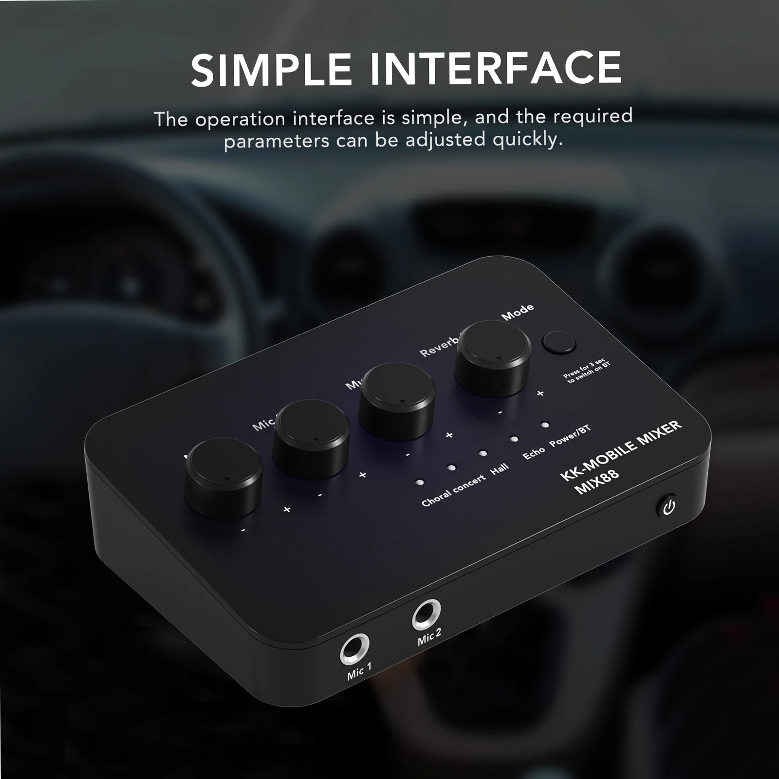 MIX 88 Portable Karaoke Microphone Mixer 2 Mic Inputs AUX IN/OUT BT Connection Reverb Effect for Home Theatre Car Audio