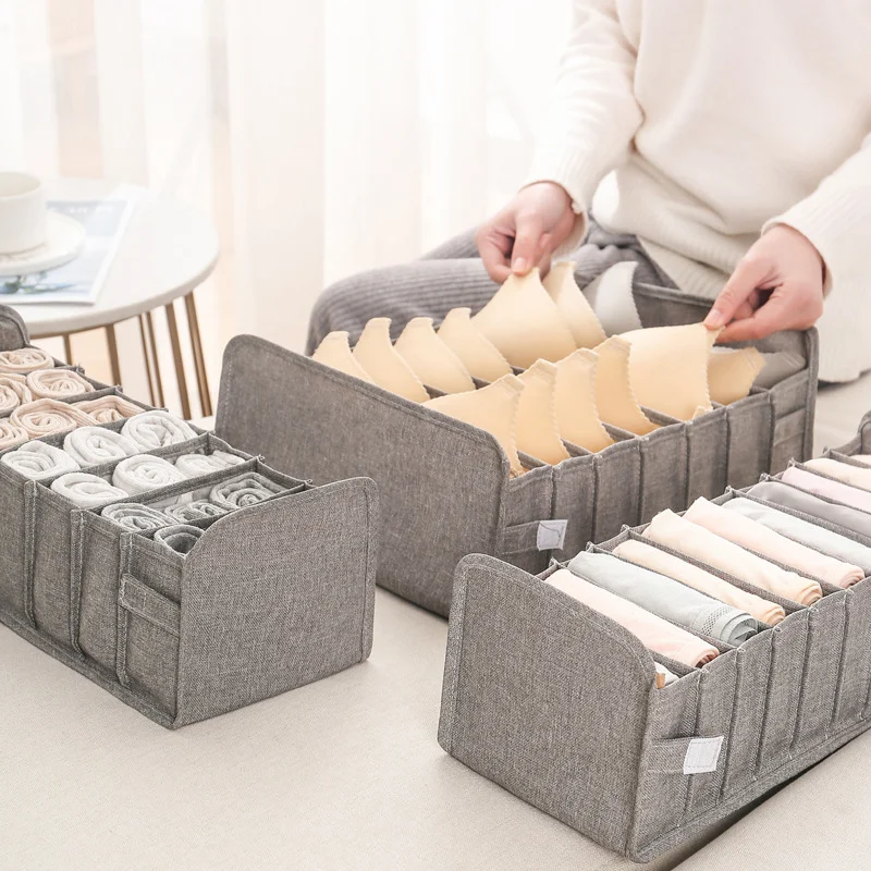 Good Price Linen Fabric Storage Box Set of 3 Underwear And Ties Socks Storage Organizer Divider Foldable Chest Sotrage Bins