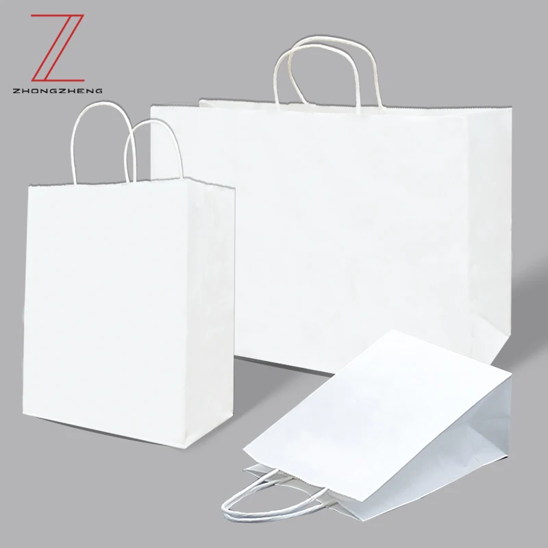 Дешевая белая бумажная сумка с широкой ручкой на заказ экологически чистый пакет для покупок подарочный бумажный перерабатываемый