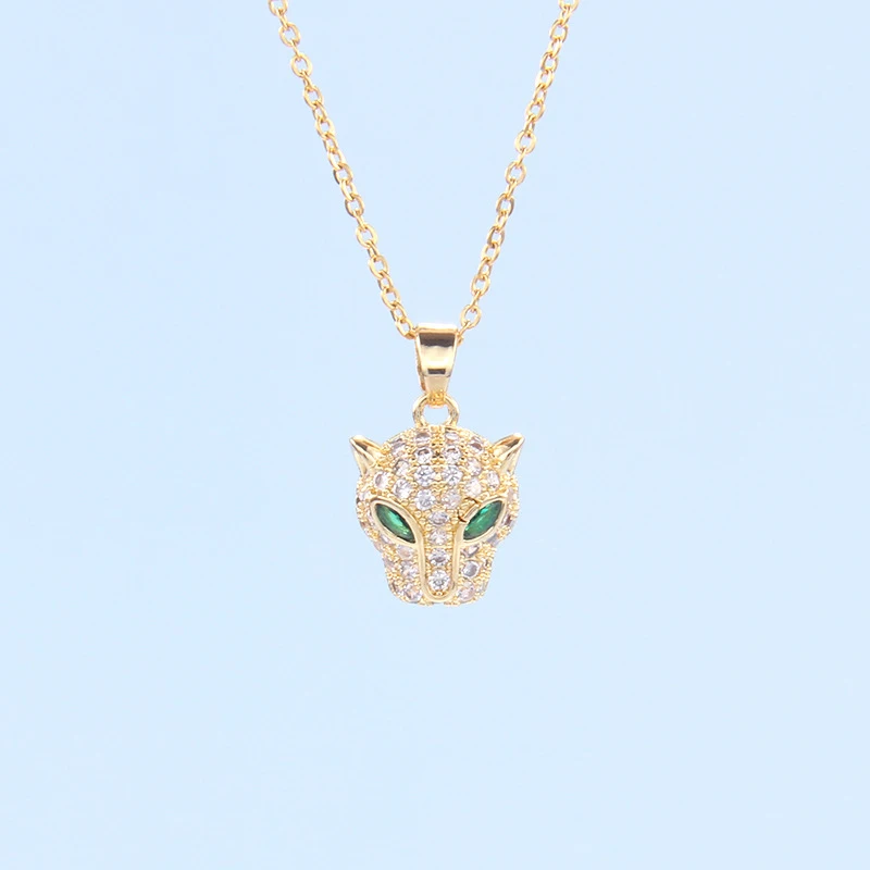 Fashion Personality Hip Hop Punk Brass 18k Gold Plated Full Colorful Cubic Zircon Panther Pendant Necklace Jewelry For Women