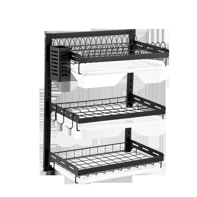 2-Tier 3-Tier Rustproof  Ajustable Plate Dish Drain Rack With Chopsiticks Cage