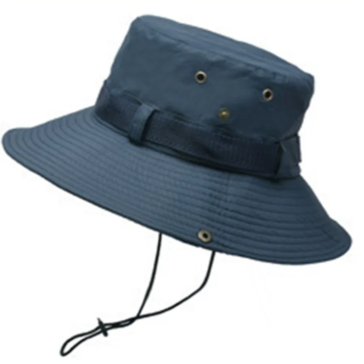 Custom Summer Solid Foldable Bucket Hats For Mens Fisherman Hats With Wide Brim Sun Fishing Breathable Mesh Polyester Sun Hat