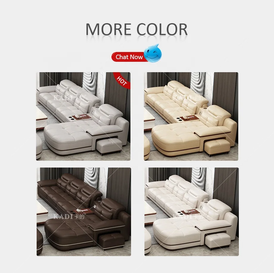 Modern Luxury Living Room Multi-functional Leather Modular Sectional L Shaped Sofas with Round Rcliner USB Bluetooth Speakers
