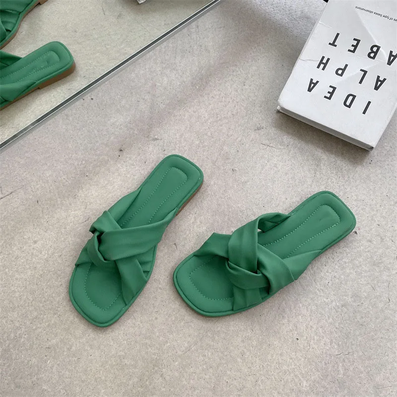 Good quality summer cross belt casual flat rubber female slippers