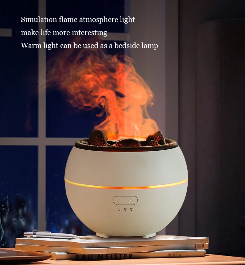 2024 New Ultrasonic Volcano Vaporizer Aroma Diffuser Humidifier with 3D Flame with Intelligent Timing Function for Home Office