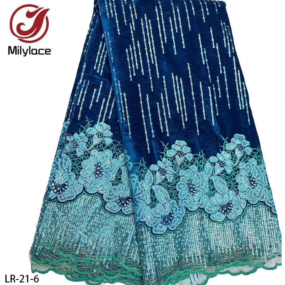 Luxury African Party Dress Colorful Sequins Embroidery Flower Velvet Sequence Lace Fabric for Women