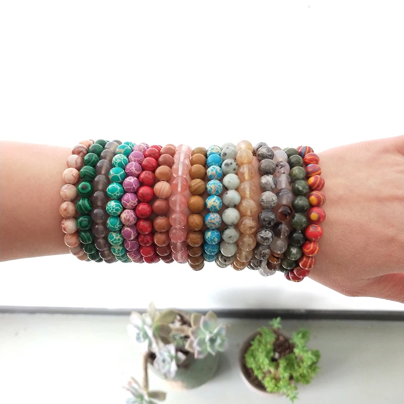 Natural Gemstone Healing Stone Amazonite Elastic 8mm Gemstones Handmade Crystal Stretch Bead Bracelet