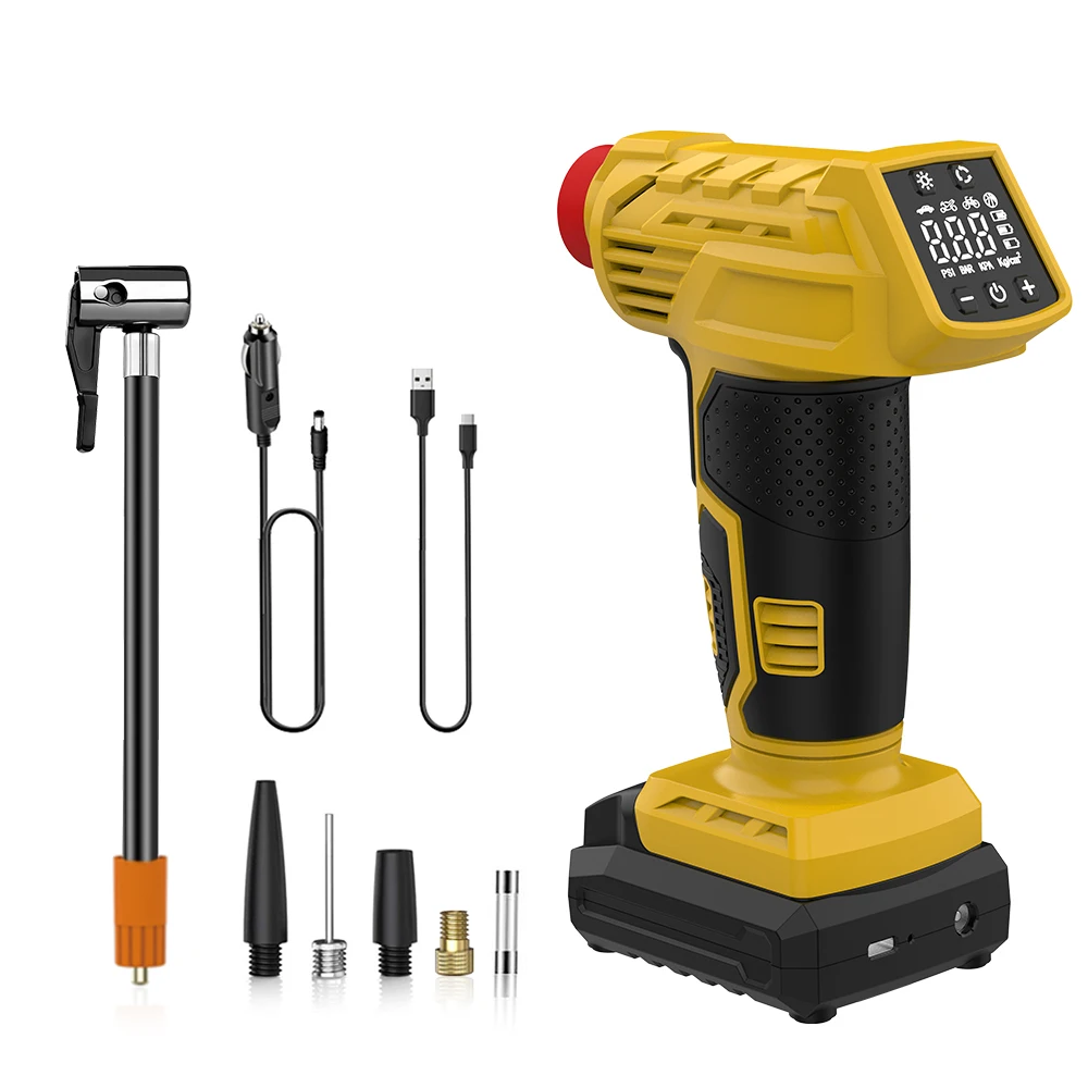 Wireless/Corded Gun Tire Inflator  Fast Inflation Efficient Digital Display Built in LED Light Power Bank Deflate Function