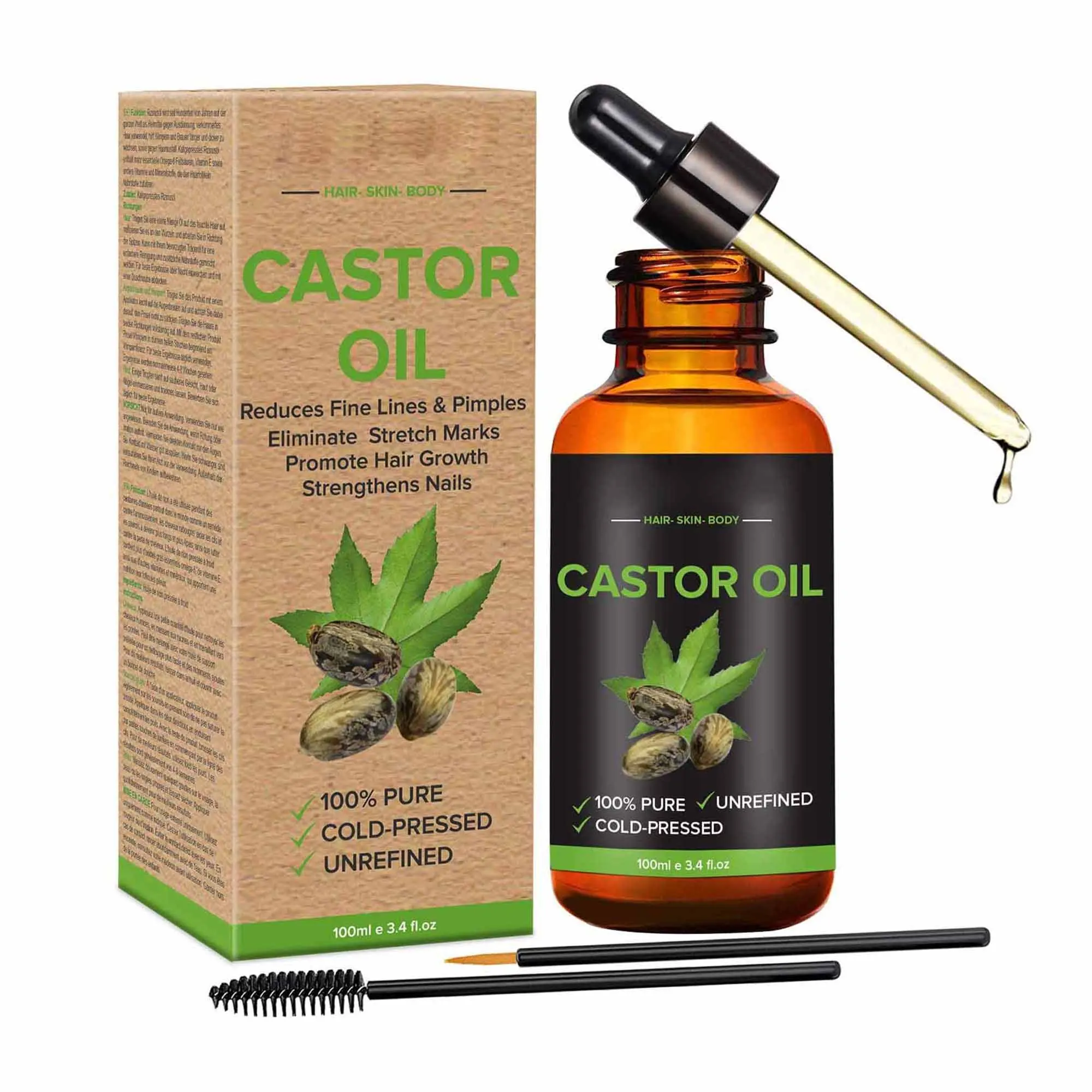 
Wholesale 100% pure organic cold presses black castor oil for hair and eyelash brow Growth 