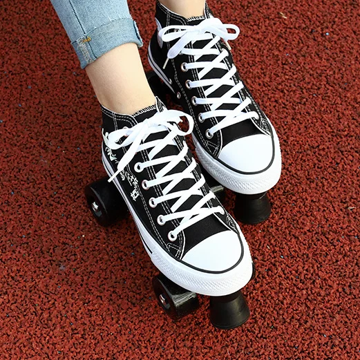 
2021 Wholesale canvas roller skates adult four wheel double row roller skates men and women firefly flash roller skates 
