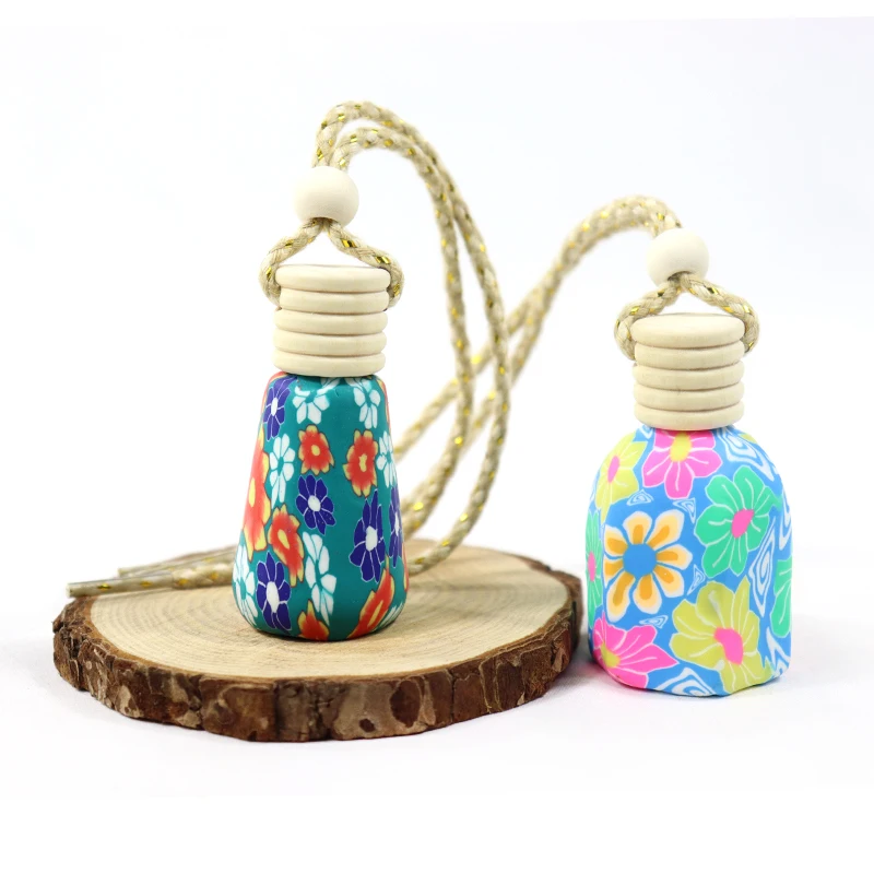 8ml 10ml Colored Polymer Clay Car Essential Oil Bottle Air Freshener Bottle Soft Ceramics Car Perfume Diffuser Hanging Bottle