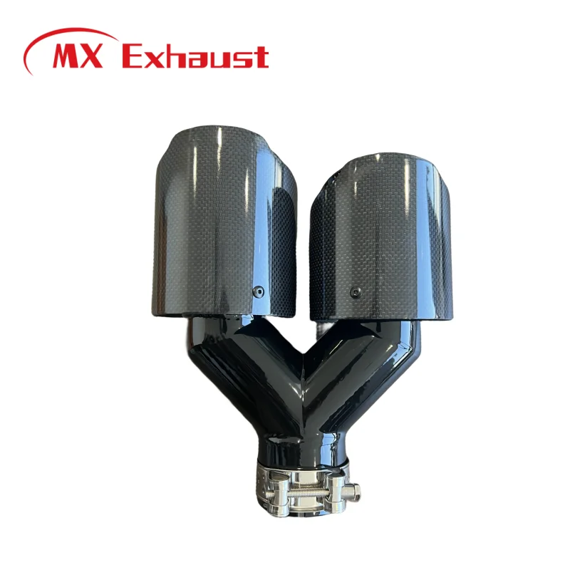 Universal Glossy Dual Outlet Stainless Steel SS304 Carbon Fiber Exhaust Muffler Tail Tip Pipe Car Exterior Decoration