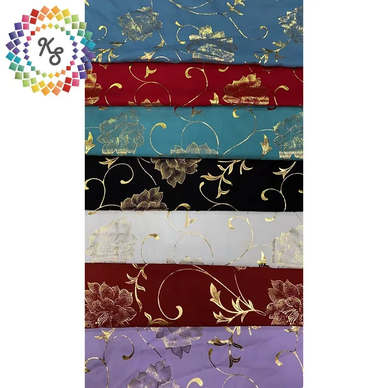 Cheap Shaoxing Stocklot 100% Rayon Gold Foil Rayon Viscose Challis Fabric