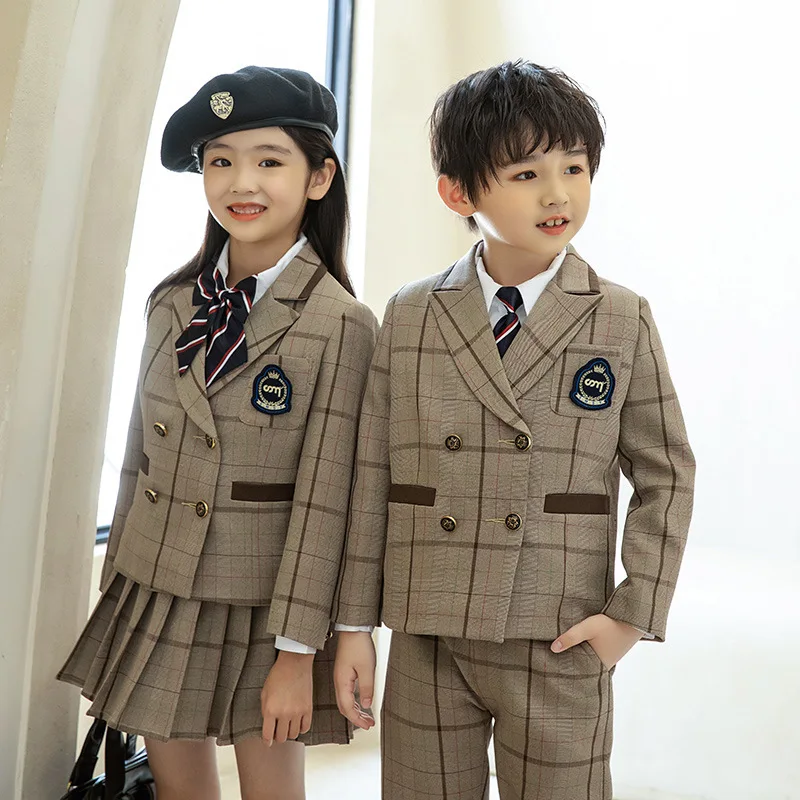 Students Executive Apparel Sets Autumn Winter Hopsack Academy Uniform Blazer Dress Pants Sets