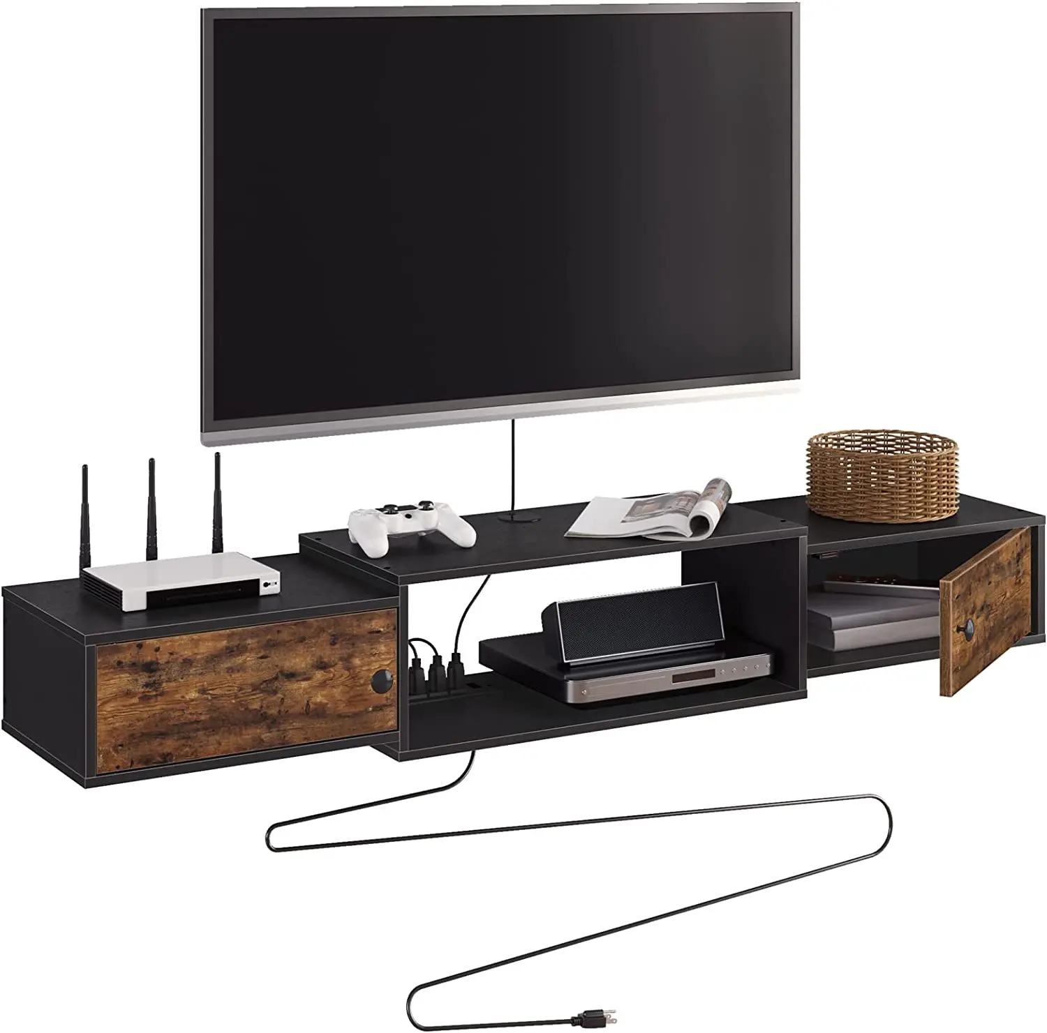 Floating TV Stand with Power Outlet Modern Wall Mounted Media Console Shelf TV Cabinet for Living Room
