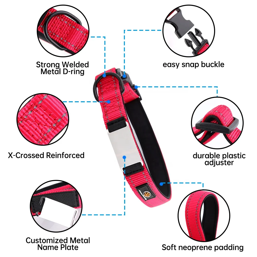 Padded Dog Collar Wholesale Factory High Quality Reflective Nylon Adjustable Soft Neoprene Manufacturer Personalized RIBBONS