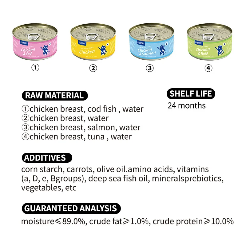 Оптовая продажа 170 г белое мясо кошачьи консервированные закуски для молодых кошек