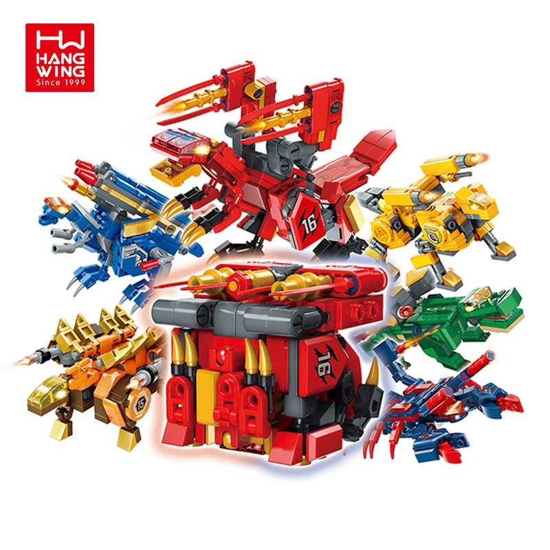 HW Puzzle Games Bricks Mecha Monster Magic Cube Transformation Battle Creative Beasts Dinosaur Building Blocks Toy Set