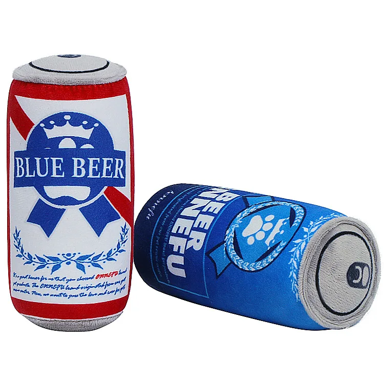Funny Cute Puppy Teething Toys Beer Can Plush Dog Toys with Squeaker