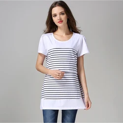 Оптовая продажа, трикотажная эластичная хлопковая Футболка большого размера для беременных, одежда для грудного вскармливания с коротким рукавом, топы для кормления, одежда для лактации