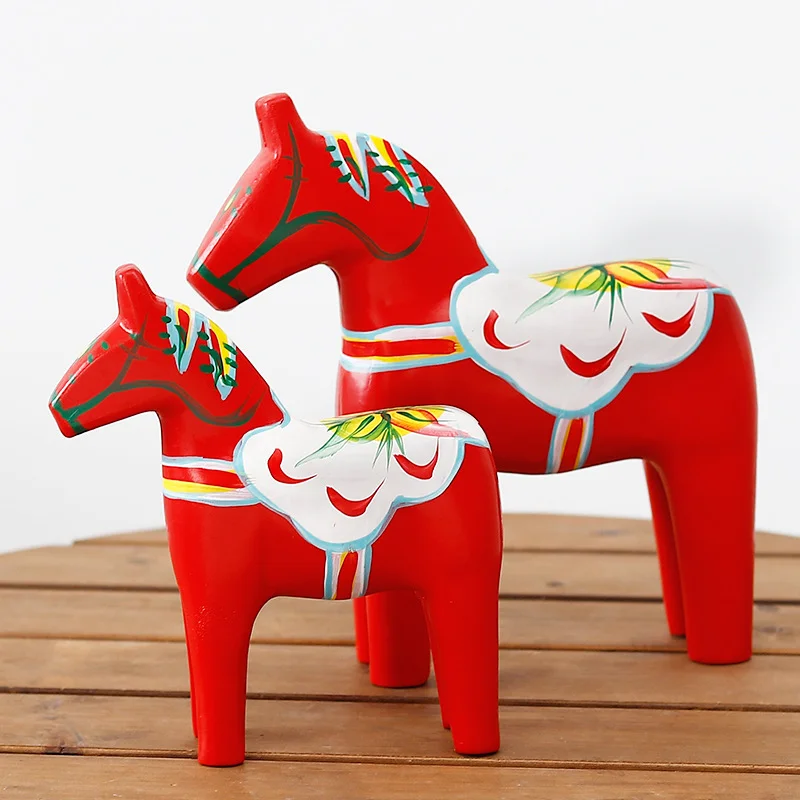 Nordic Style Wooden Red Horse Dala Wooden Horse Wedding Decoration Wooden Red Horse