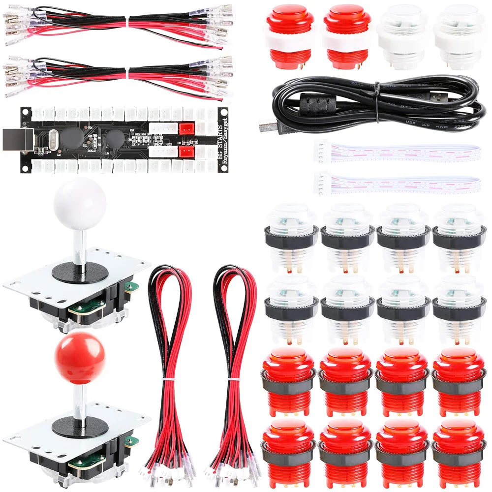 2-Player DIY Arcade Kit Zero Delay 2X USB Encoder+2X Joystick+20x LED Arcade Buttons for PC, MAME, Mac & Raspberry Pi