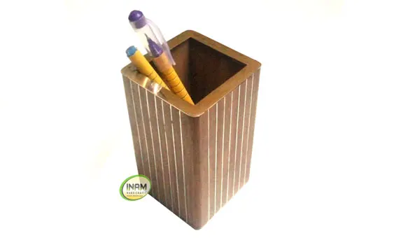 Extreme quality Beautiful and designer Wooden handmade Pen stand with brass inlay work Fresh arrival INAM HANDICRAFTS