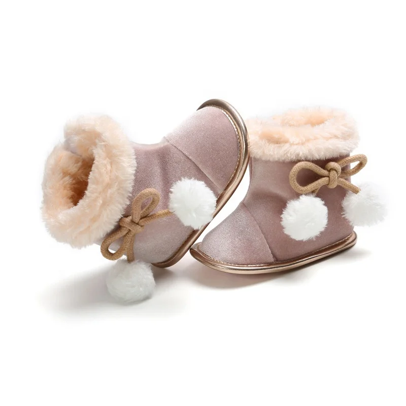 
Plush Comfortable Solid Color Bowtie Anti-slip Shoes Infant Unisex Shoes Baby Snow Boots 