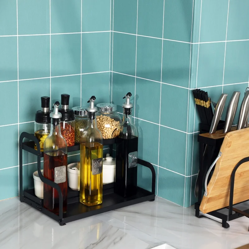 black color corner shelf kitchen stand accessories spice rack kitchen seasoning organizers