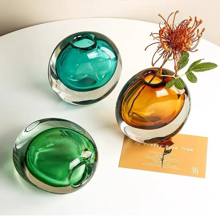 High Quality Modern Art Black Blue Green Glass Vase For Centerpiecetable Home Decor Shelf Decor Flower Vase