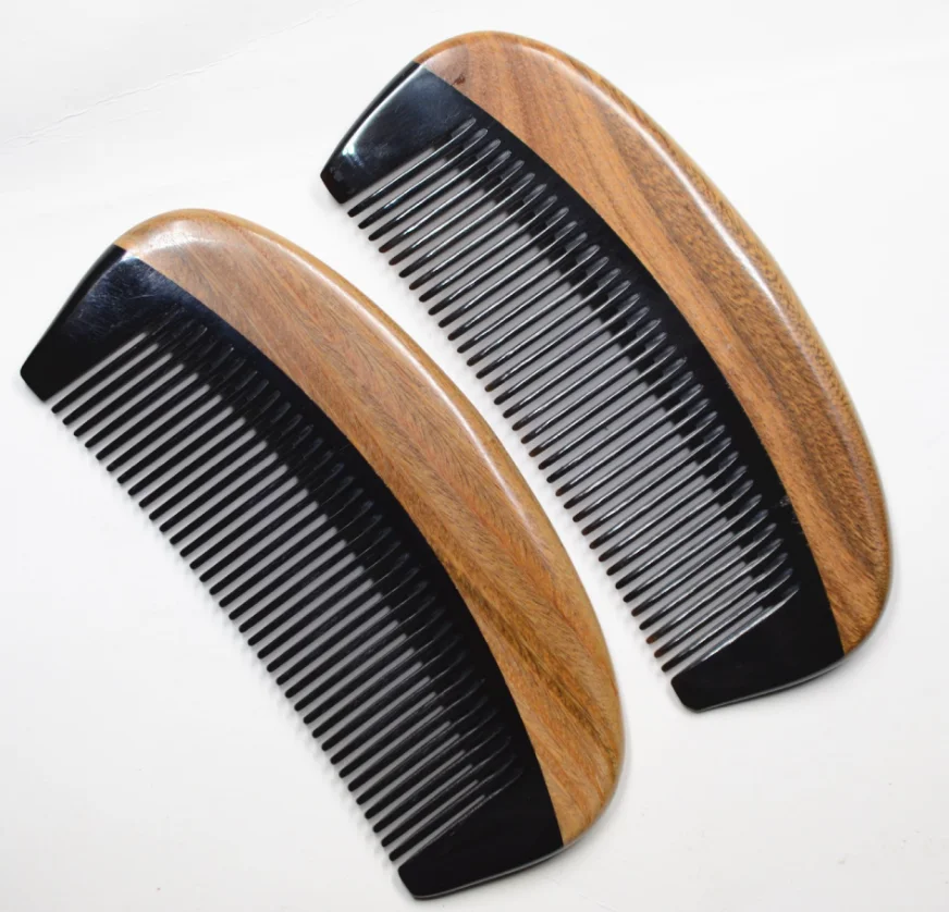 Custom Green Sandalwood Laser Beard Comb Wholesale Portable Pocket Ox Horn Wooden Hair Comb