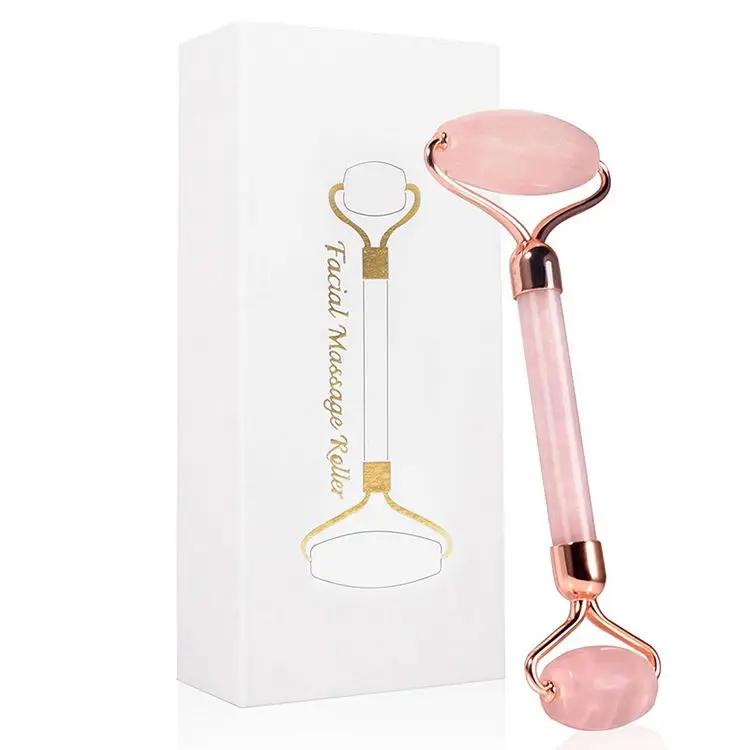 Natural crystal quartz relaxing facial massage jade stone face roller rose for face