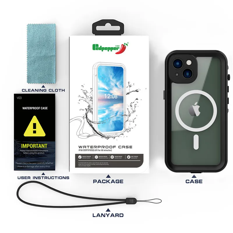 GSCASE 360 Защита 33ft противоударный IP68 Водонепроницаемый чехол для телефона Iphone 14 Pro Max Magsafing RedPepper