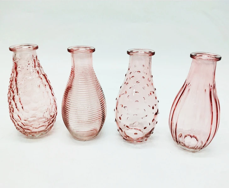 crystal vintage round small pink glass bud vase for flower home decorative wedding set