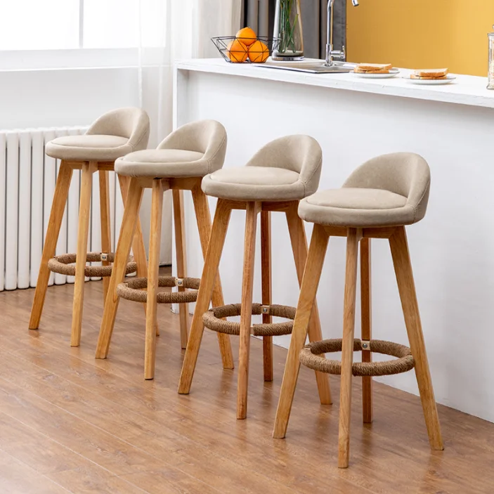 Wholesale Modern Solid Wood Bar Chair Wooden High Bar Stool with Fabric Upholstery