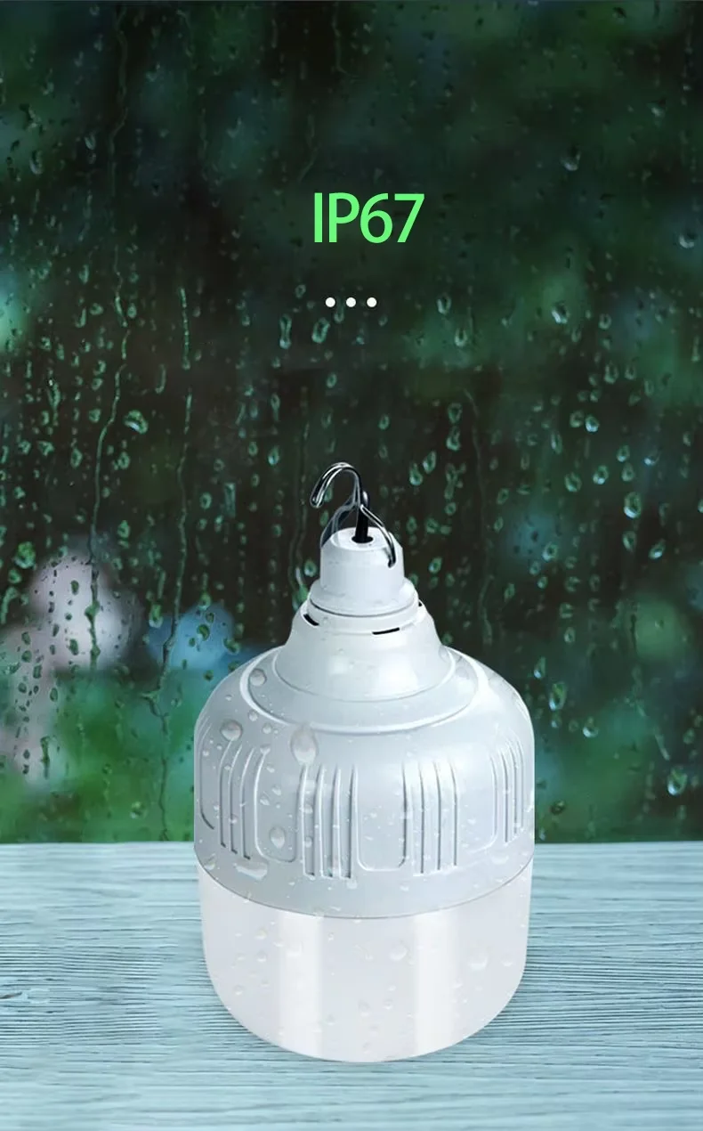 Waterproof IP67 300w 500w 1000w Hanging Night Market Portable Remote Control ABS Solar Bulb Led Emergency Light Energy Saving