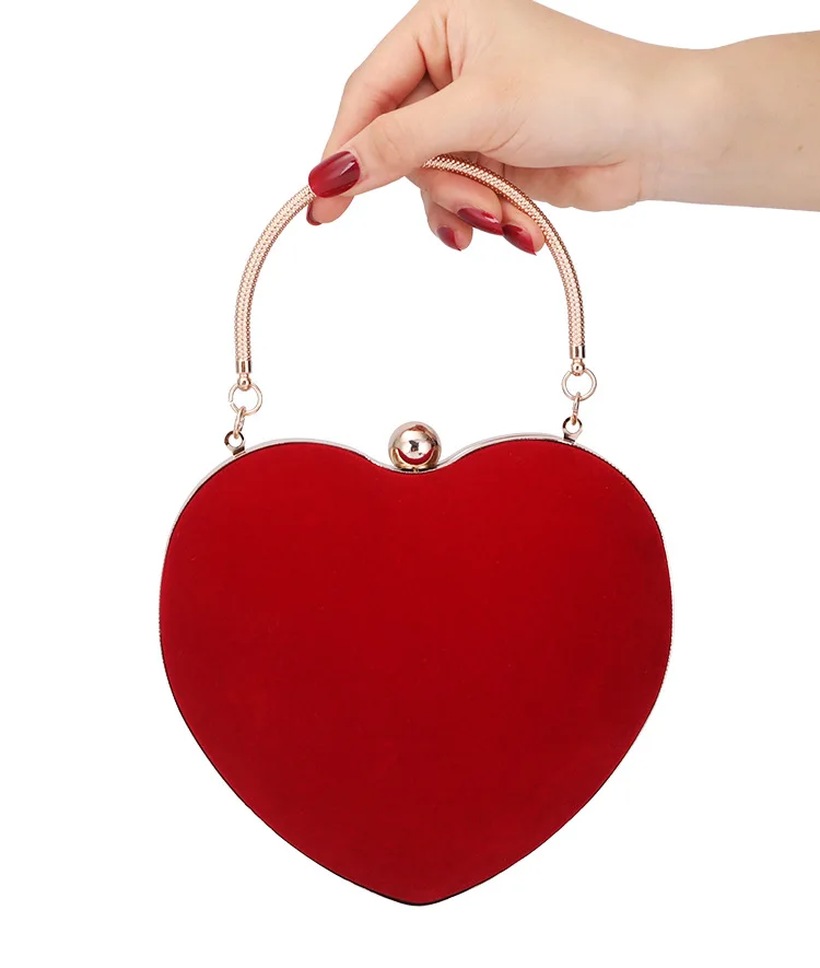 Luxury Valentine Bridal Evening Velvet Heart Shape Women Party Purse  Banquet Clutch Bag Ladies Handbag Girls Wedding Clutch Bag