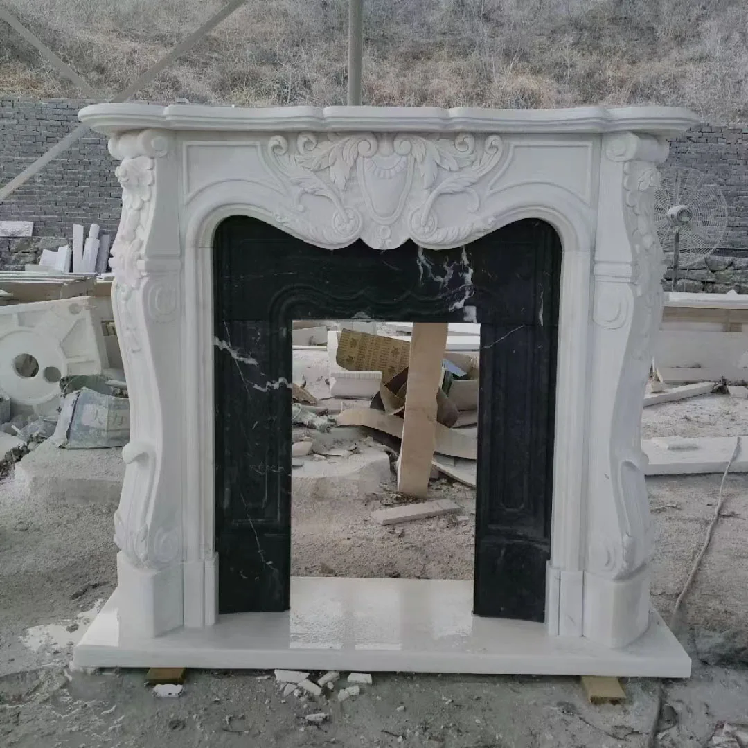 New Beige Natural Stone Hand Carving Marble Fireplace Surround Home Decor Marble Fireplace Mantel