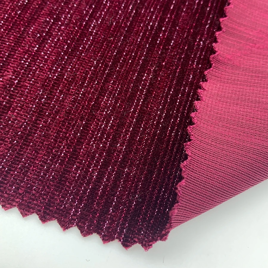 One Side KS RIB VELVET LUREX STRIPE Fabrics Super Soft Comfortable Stretch  Velvet Fabric for weeding dress