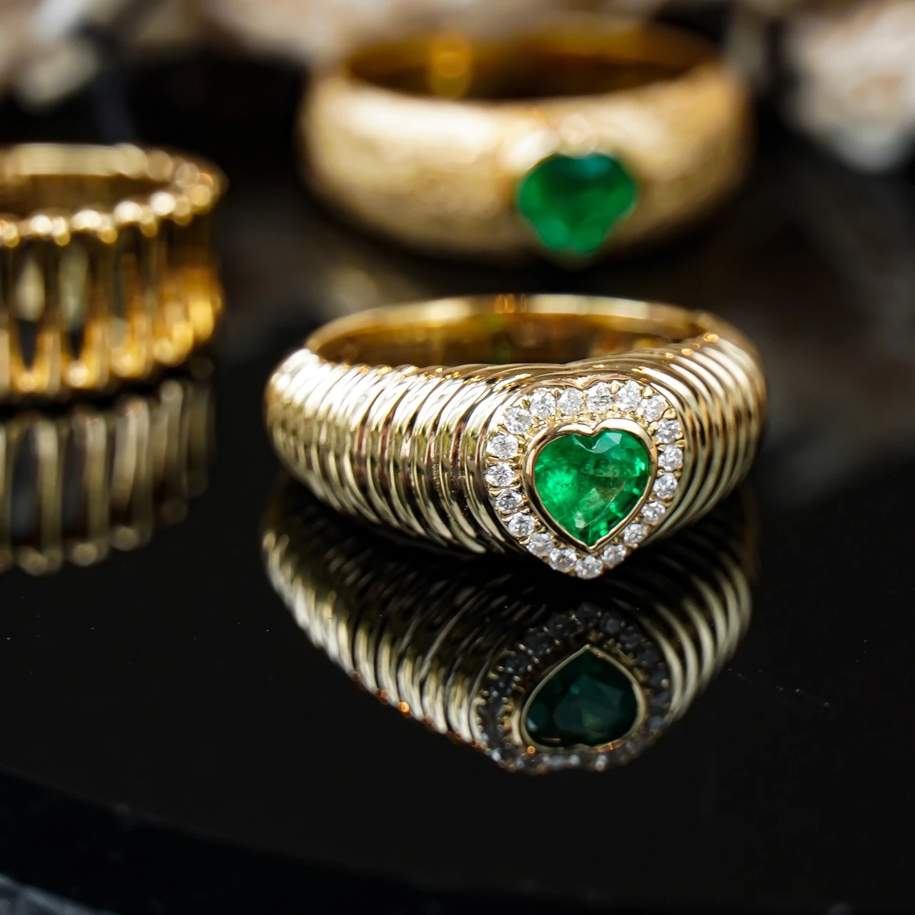 H&F Manufacturer Emerald Heart Cut Ring with Natural Diamond 18K 14K 9K Real Gold Natural Gemstone Fine Jewelry Customize