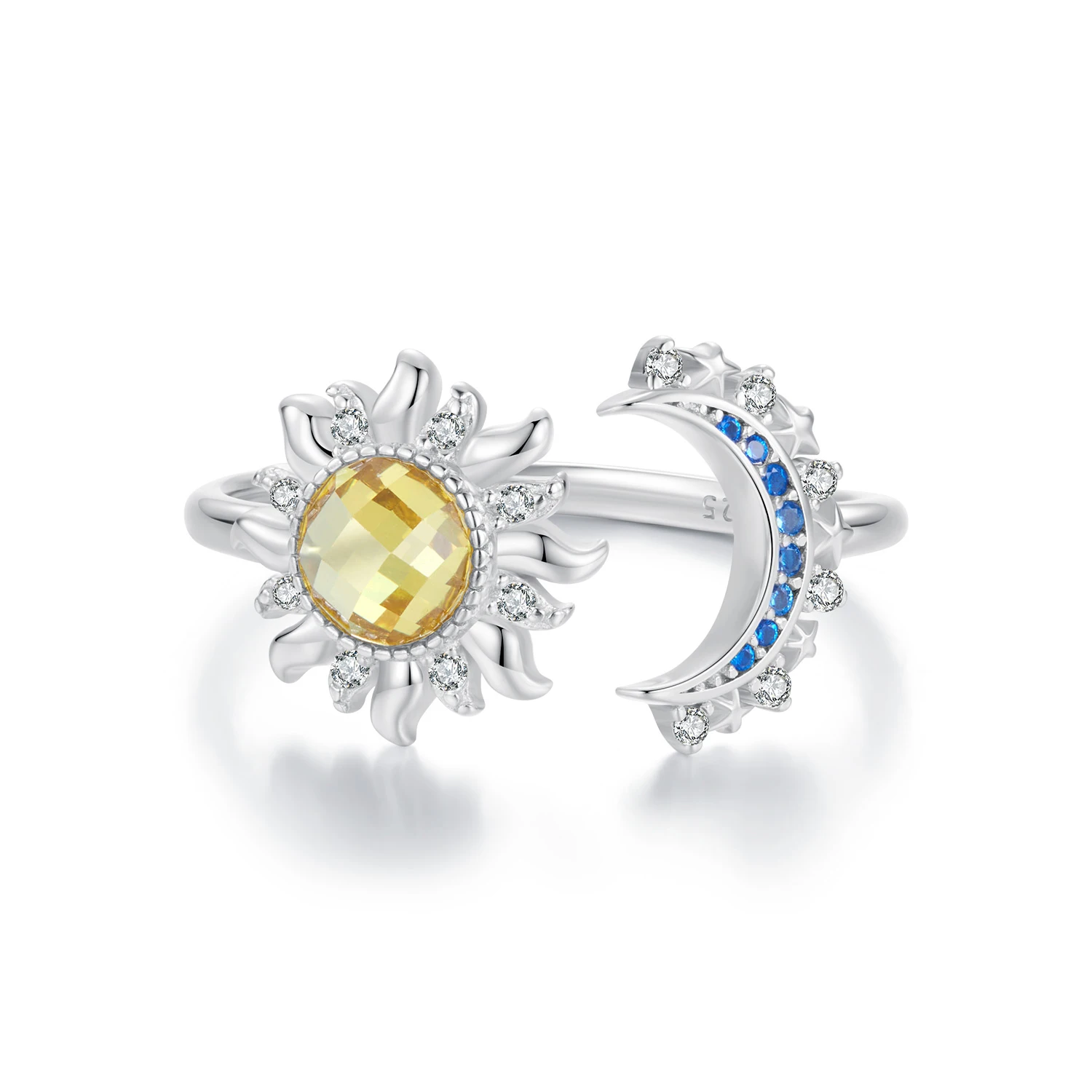Shining sun and moon open ring High-end jewelry 925 sterling silver sun and moon ring