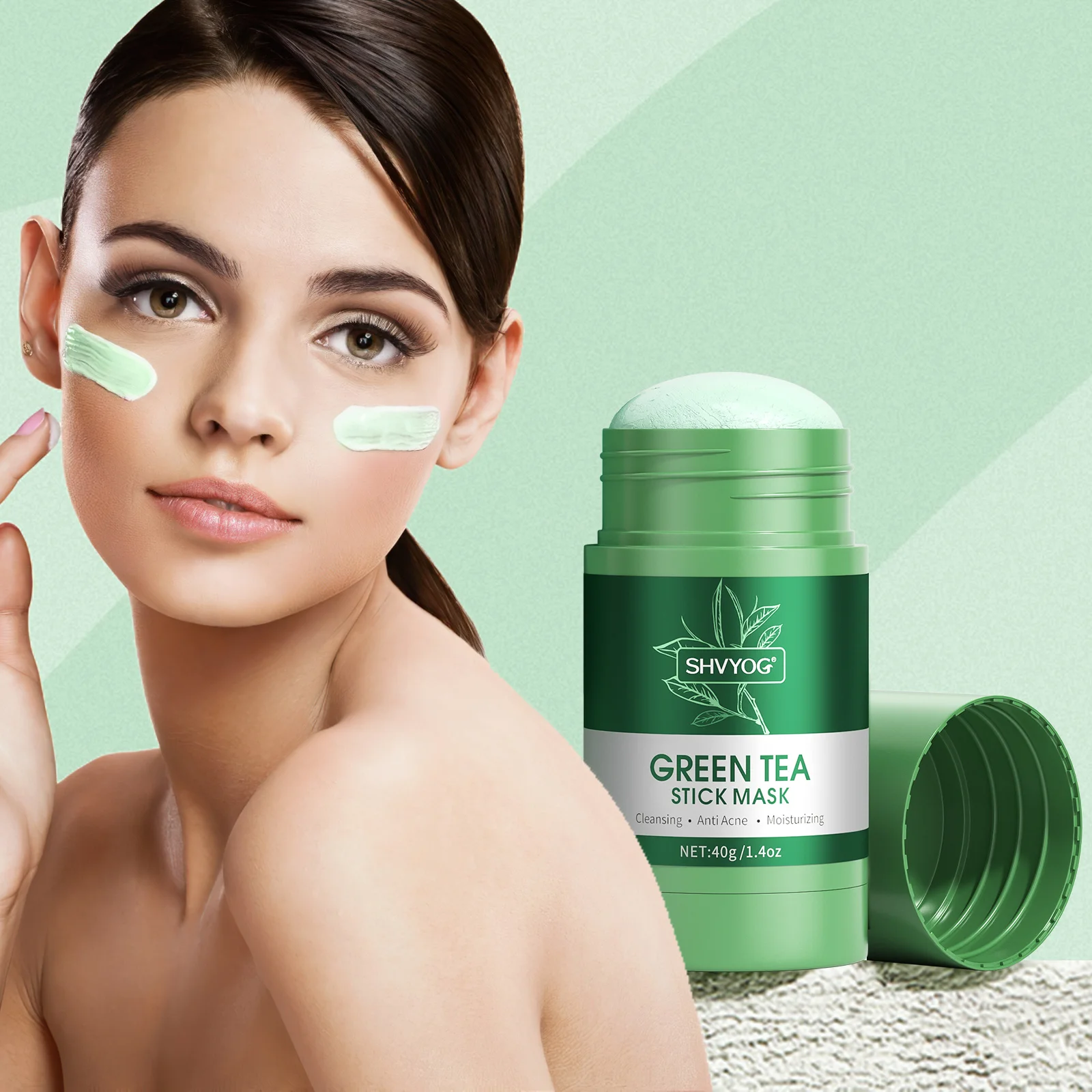 Deep cleansing solid mud mask green tea to remove oil black head oil control moisturizing mud stick